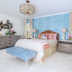 Blue Transitional Master Bedroom With Bench