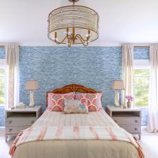 Transitional Master Bedroom With Blue Accent Wall