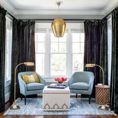 Eclectic Sitting Area With Gold Pendant