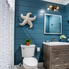 Blue Coastal Bathroom With Starfish