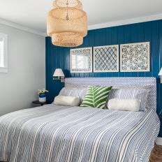 Blue Coastal Bedroom With Striped Duvet