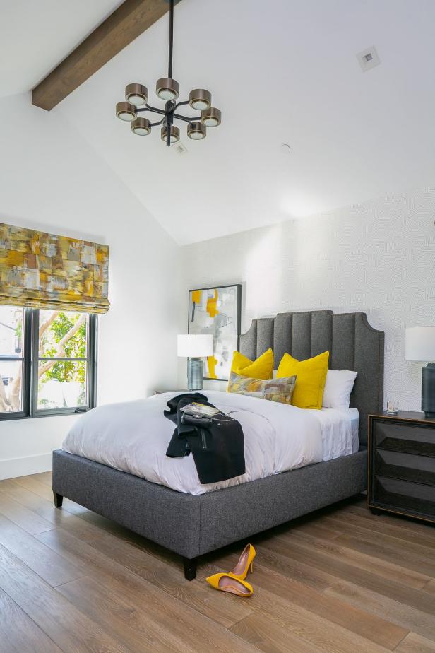 Modern Gray and Yellow Guest Bedroom | HGTV