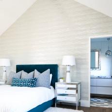 Modern Guest Bedroom with Blue Upholstered Bed