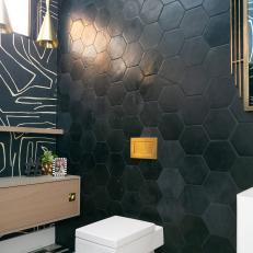 Modern Powder Room with Artful Mix of Tiles