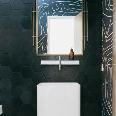 Black Powder Room with Modern Fixtures
