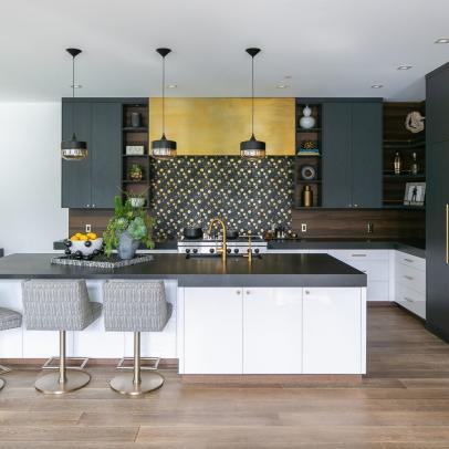 Modern Kitchen Awash in Black, White and Gold