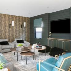 Modern Living Room with Teal Accent Wall
