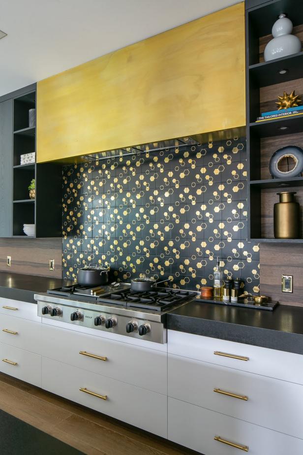 Modern, Open Plan Kitchen with Custom Hood, Backsplash | HGTV