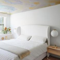 White Master Bedroom With Colorful Ceiling