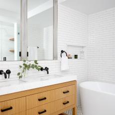 Contemporary Master Bathroom With Wood Vanity