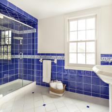 Blue French Country Bathroom With Basket