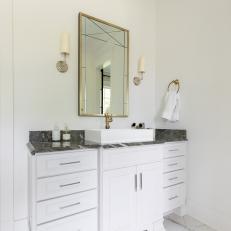 White Vanity and Gold Mirror