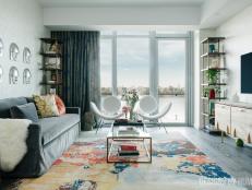Contemporary Living Room With Multicolored Rug