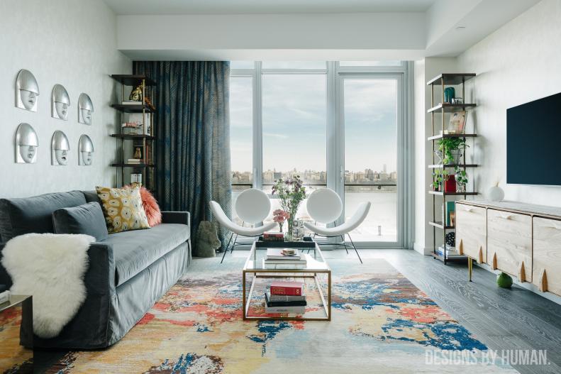 Living Room With Multicolored Rug