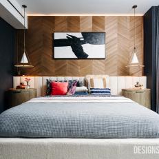 Gray Contemporary Master Bedroom With Paneling