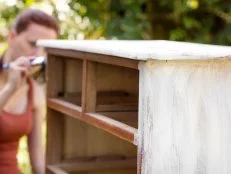 Chalk paint applied to create distressed, shabby chic furnishings.