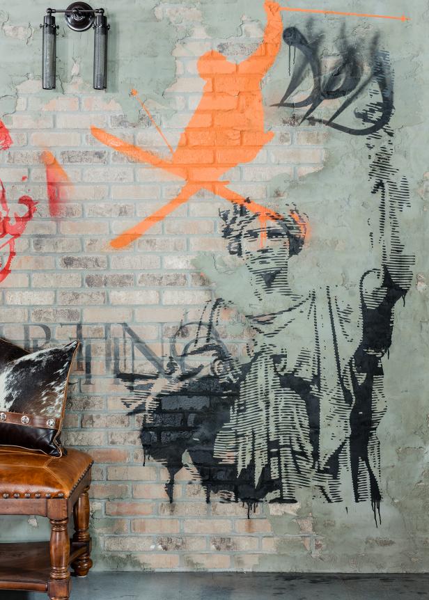 Exposed Brick Wall with Graffiti Art HGTV