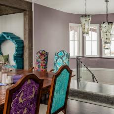Eclectic Dining Room with Pops of Bold Color