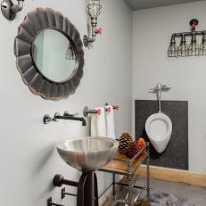 Gray, Industrial and Eclectic Powder Room