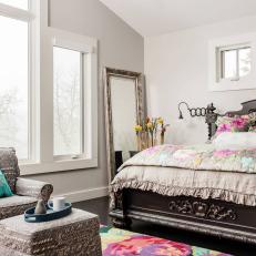 White, Eclectic Master Bedroom with Floral Accents