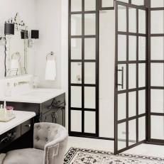 White, Eclectic Master Bath with Patterned Tile