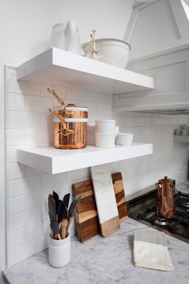 White Kitchen Floating Shelves | HGTV