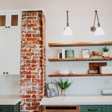 Kitchen Space With Exposed Red Brick Chimney