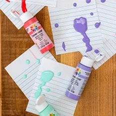 Red, Purple and Mint Green Acrylic Paint Bottles