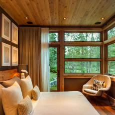 Rustic Asian Neutral Bedroom With Forest Views