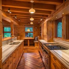 Rustic Galley Kitchen and Dining Nook