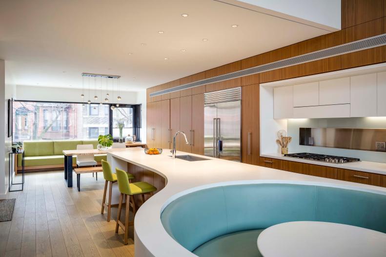 Long Kitchen Island With Circular Seating Centers The Modern Space