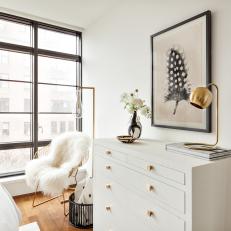 White Double Dresser With Brass Accents