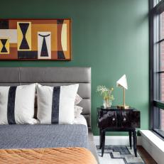 Contemporary Bedroom With Green Accent Wall