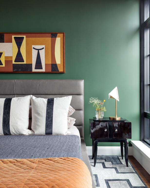 Contemporary Bedroom  With Green  Accent Wall HGTV