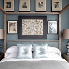 Gray Bedroom With Silver Lamps