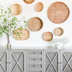 Gray Buffet Table With Woven Basket Art