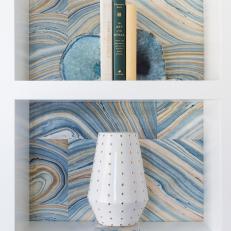 Bookshelf With Marbled Wallpaper