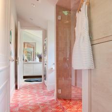 Bathroom With Red Graphic Floor