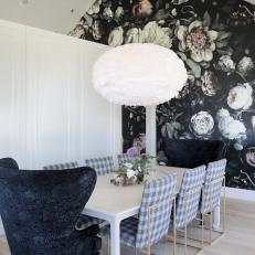 Shabby Chic Dining Room With Rose Wallpaper