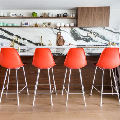 Modern Kitchen With Panda Slab Waterfall Island