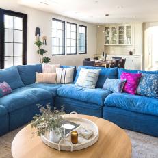 Blue Sectional and Coffee Table