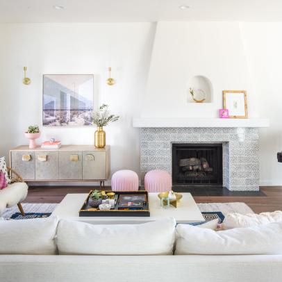 Contemporary Living Room With Fireplace Niche
