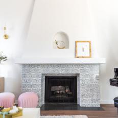 Living Room Fireplace With Blue Tile