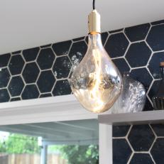 Contemporary Blue Kitchen with Pendant Light