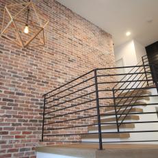 Modern Neutral Stairs with Red Brick Wall Tile 