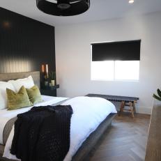 Rustic Neutral Master Bedroom with Black Shiplap Accent Wall