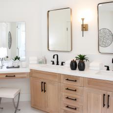 Contemporary White Master Bathroom with White Quartz Countertop 
