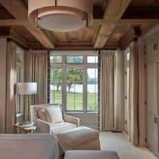 Neutral Master Bedroom With Coffered Ceiling