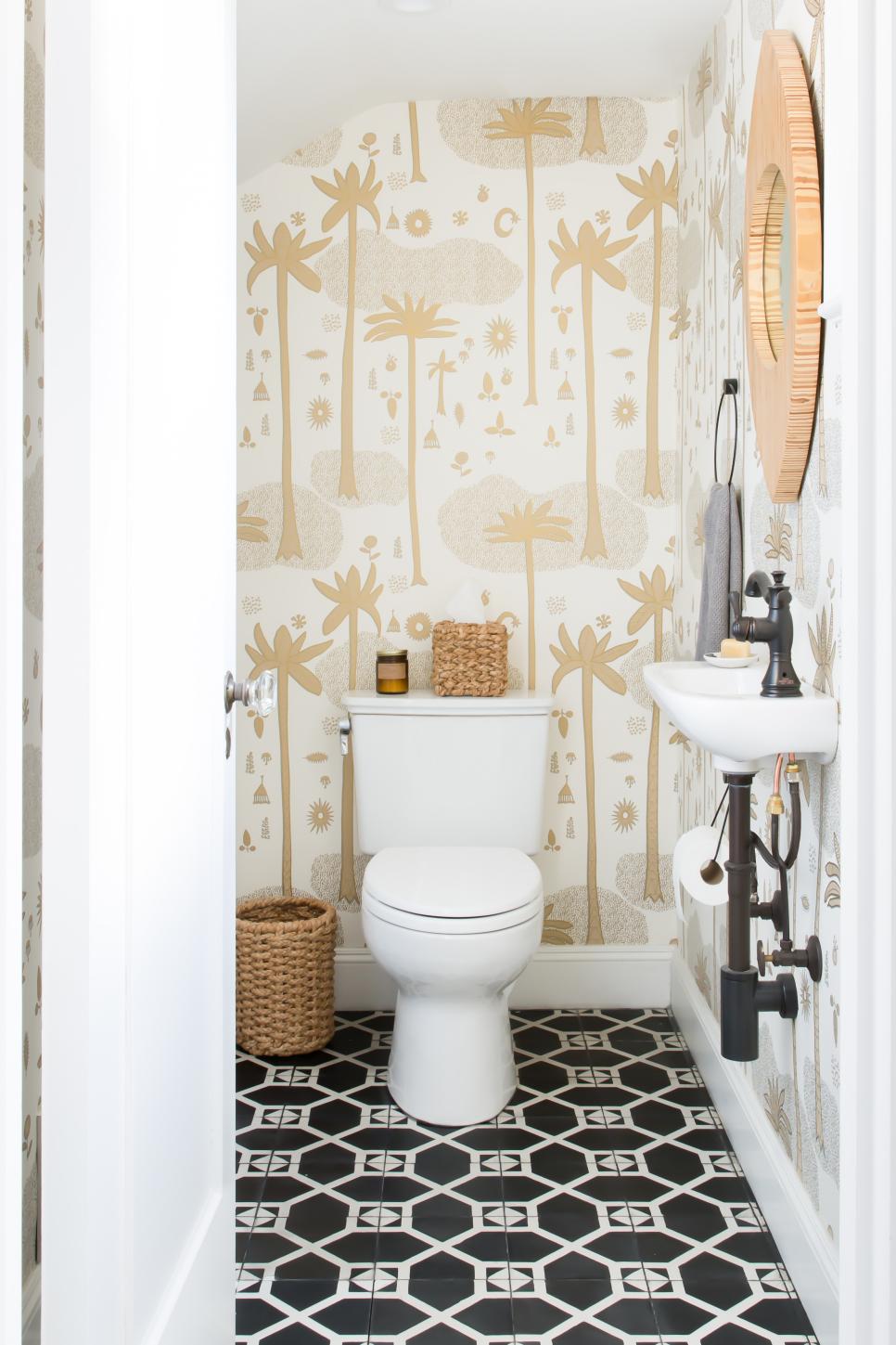 Tropical Powder  Room  With Tree Wallpaper  HGTV