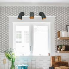 Gray Kitchen With Wallpaper